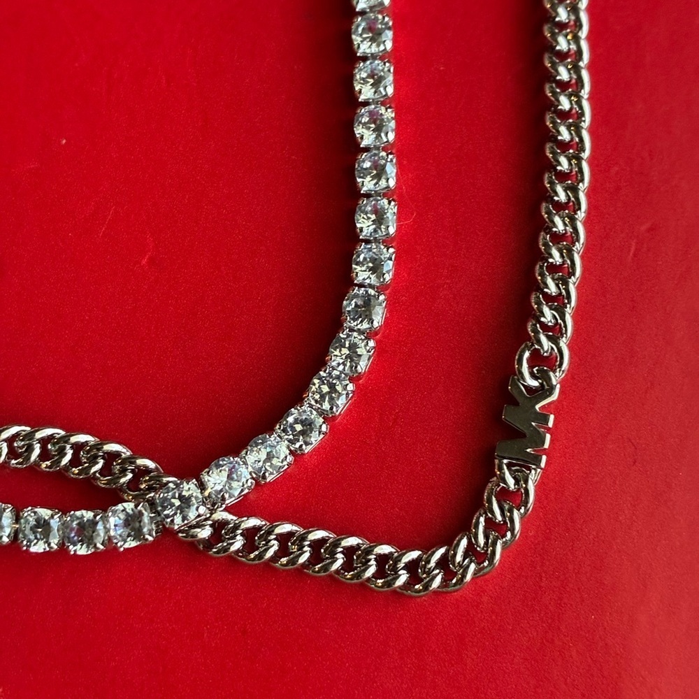 Michael Kors Necklace,Michael Kors Silver and Crystal Necklace - Picture 10 of 11
